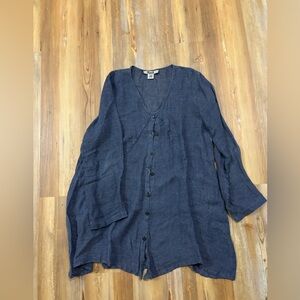 Flax Deep Blue V-Neck Top
